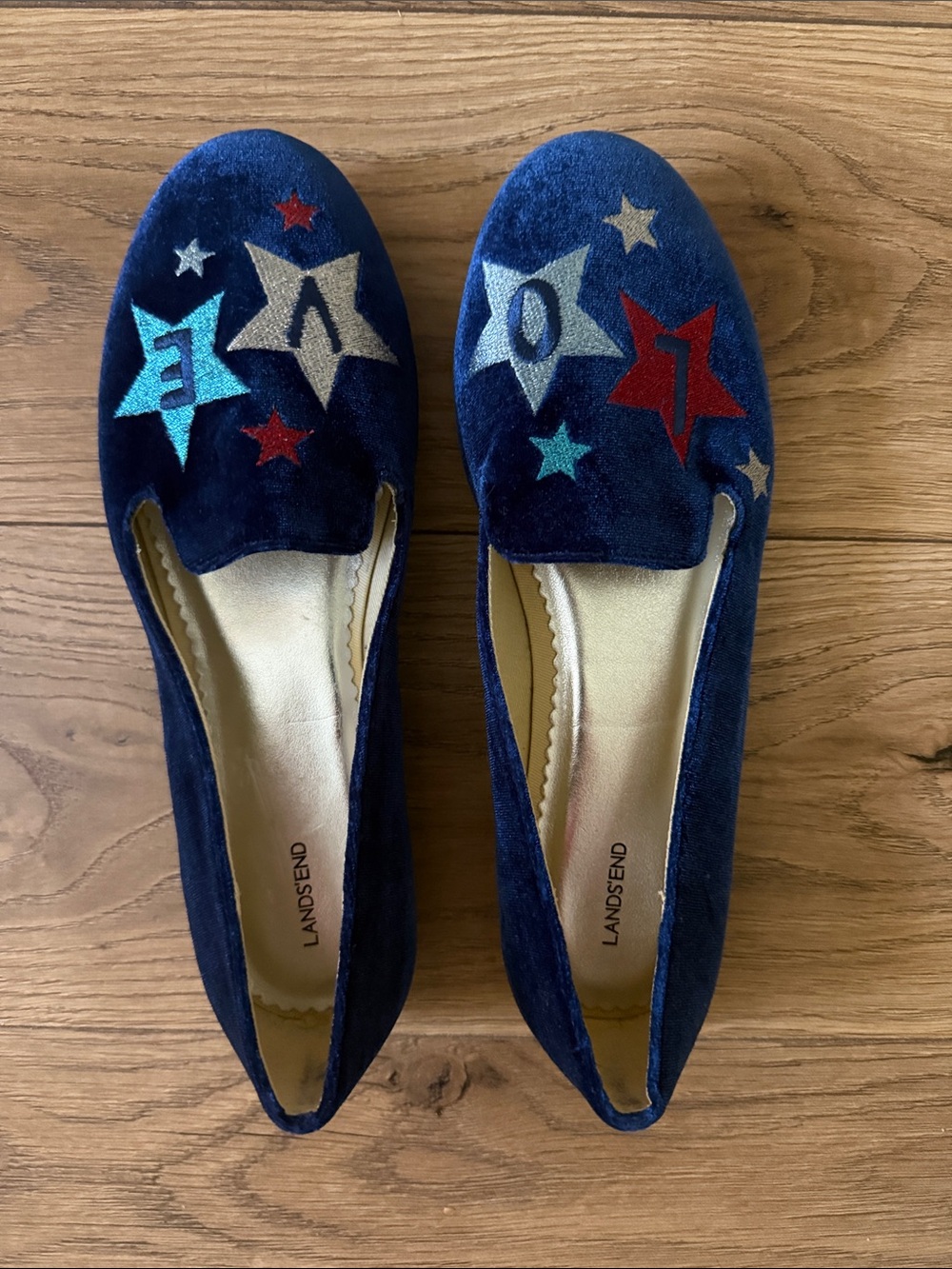 Lands' End Navy Velvet Star Appliqué Flats